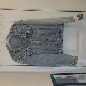 Peral and Crystal Studded Denim Jacket Size XL